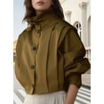 thumbnail image 2 of Women'S Pleated Jacket Long Sleeve Collared Button Down Casual Short Trench Coat Spring Fall Outerwear Olive Color M, 2 of 7