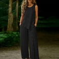thumbnail image 4 of Zynoxe Womens Two Piece Linen Sets Elegant Button Tank Top Wide Leg Pants Plus Size Outfits Summer Business Casual Outfits with PocketsBlack2XL, 4 of 7