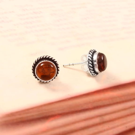 Citrine Stud Earrings – 925 Sterling Silver Natural Citrine Gemstone Round Studs for Women, Handmade Yellow Stone Minimalist Jewelry Gift