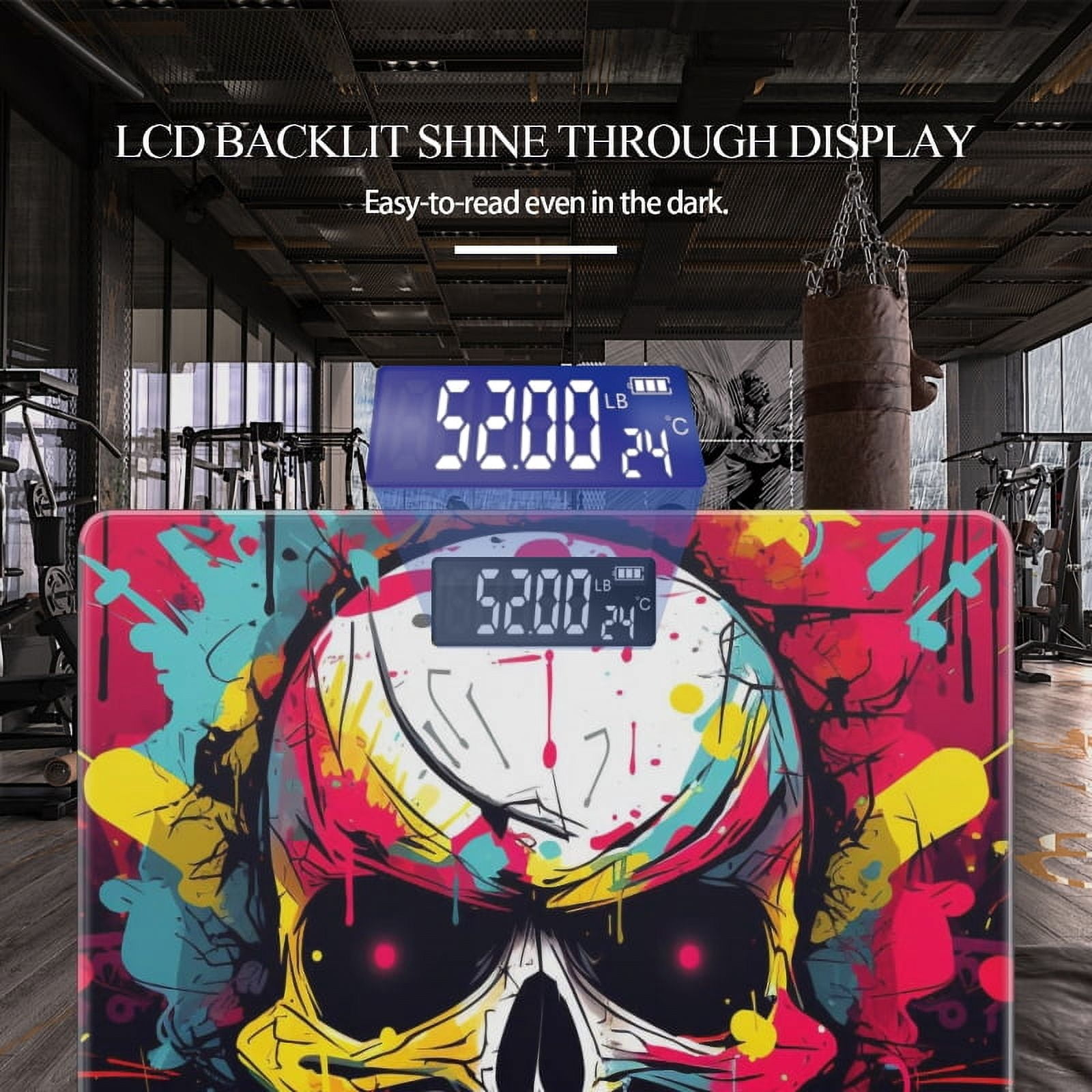 High Precision Body Weight Scale Smart Bathroom Scales with Large LCD Display(400lbs),Decorative for Bedroom-Vector Skull Colorful Graffiti Splashes In The Background
