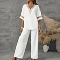 thumbnail image 5 of Summer 2 Piece Sets,Casual 2 Piece Outfit for Women Summer Half Sleeve Shirt and Wide Leg Pants Set, 5 of 7