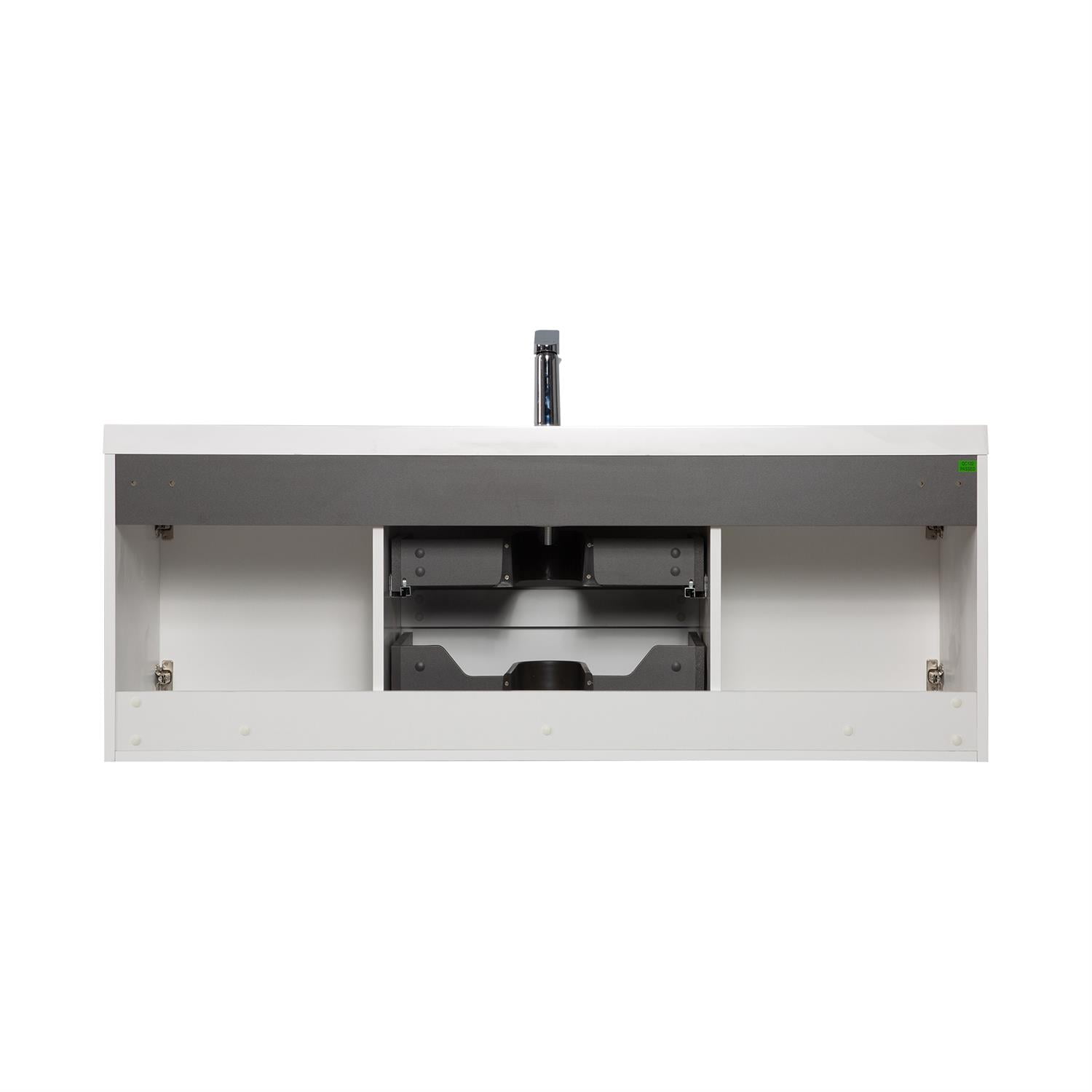 Demi Bonn 60" Floating Bathroom Vanity with Sink, Resin Top Basin and 2 Soft Close Drawers, 2 Storage Cabinet, Faucets and Drains Not Included, White