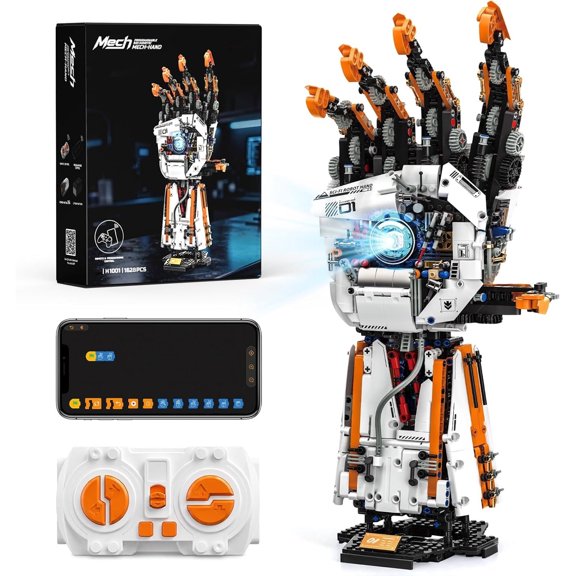 Technical Robotic Hand Building Blocks Kit, With 4 Motors ,Remote and APP Controlled,1628 PCS