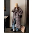 thumbnail image 2 of utcoco Womens Leopard Long Wool Trench Coat Notched Lapel Double Breasted Pea Coat Winter Warm Overcoat, 2 of 2