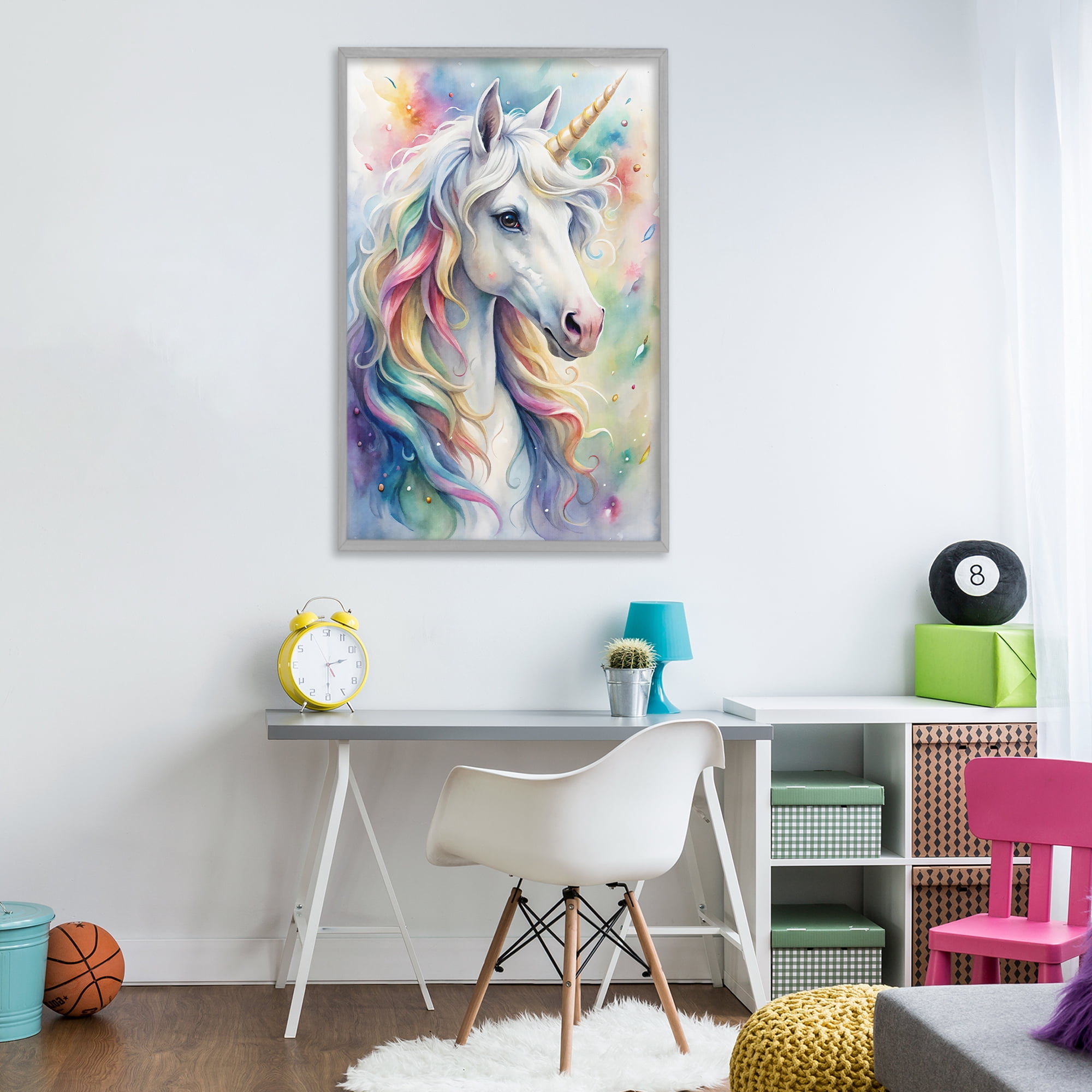 Stupell Industries Pastel Colorful Unicorn Gray Framed Giclee Art, design by Creative Studio