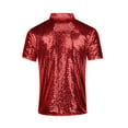 thumbnail image 2 of Men's Sequin Dress Shirt 70s Glitter T-Shirt Sparkle Party Vintage Short Sleeve Button Down Shirts Nightclub, 2 of 3