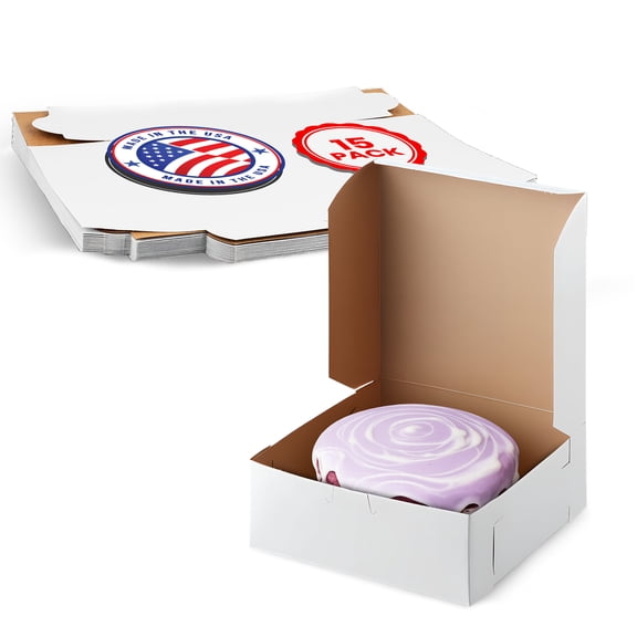 MT Products White Cake Boxes - 8" x 8" x 3 Bakery Boxes - Pack of 15