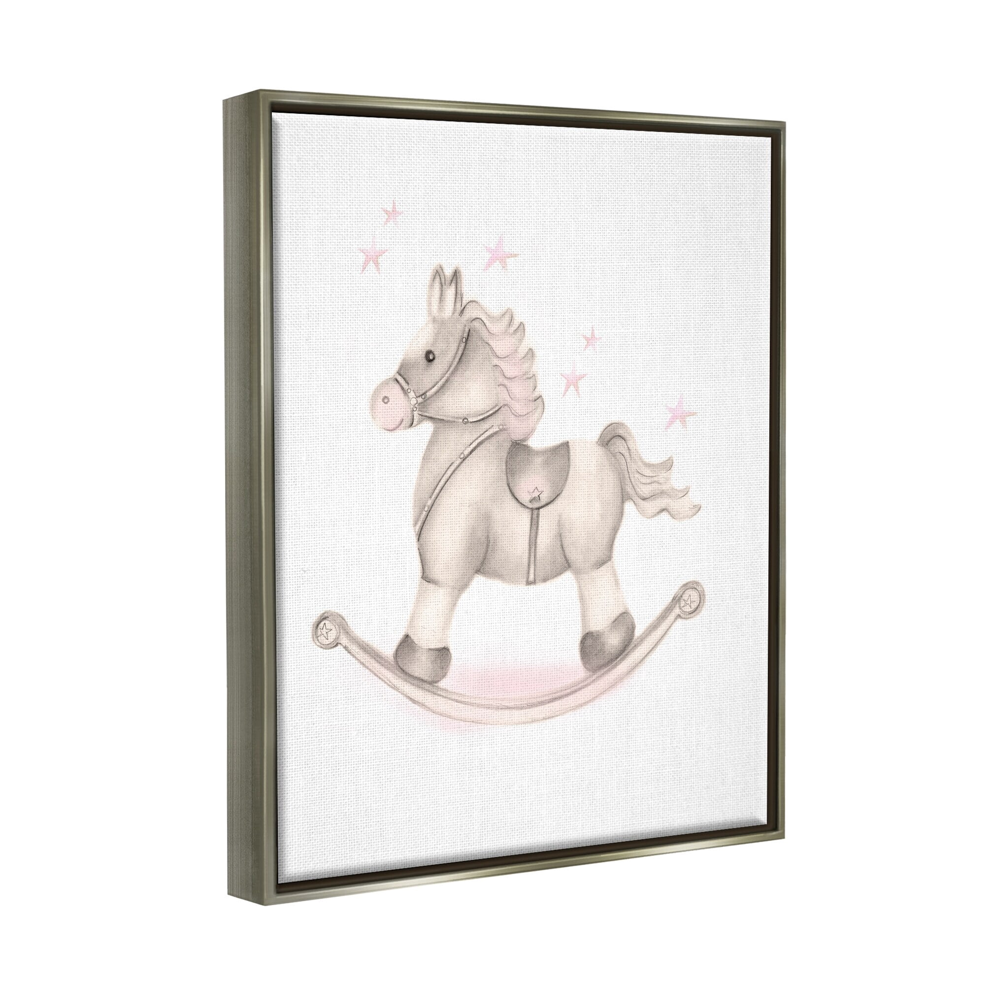 Stupell Industries Pink Rocking Horse Kids Nursery Toy Illustration Graphic Art Luster Gray Floating Framed Canvas Print Wall Art, Design by Studio Q