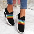 thumbnail image 4 of huanledash Women Rainbow Stripes Slip On Work Shoes Anti Skid Breathable Sock Sneakers, 4 of 7