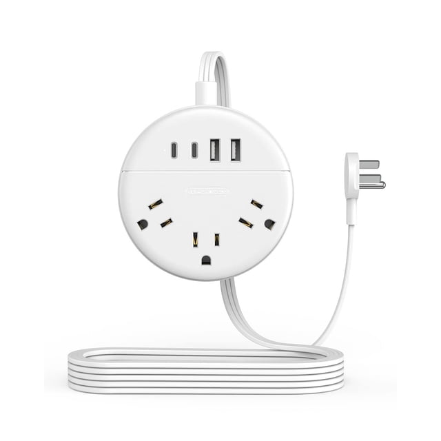 Cable de extensión plano Regleta de enchufe plano Ntonpower de 10 pies con 3 tomacorrientes 4 puertos USB (2 USB C) Cable de extensión ultra delgado debajo de la alfombra Extensor de toma de corriente