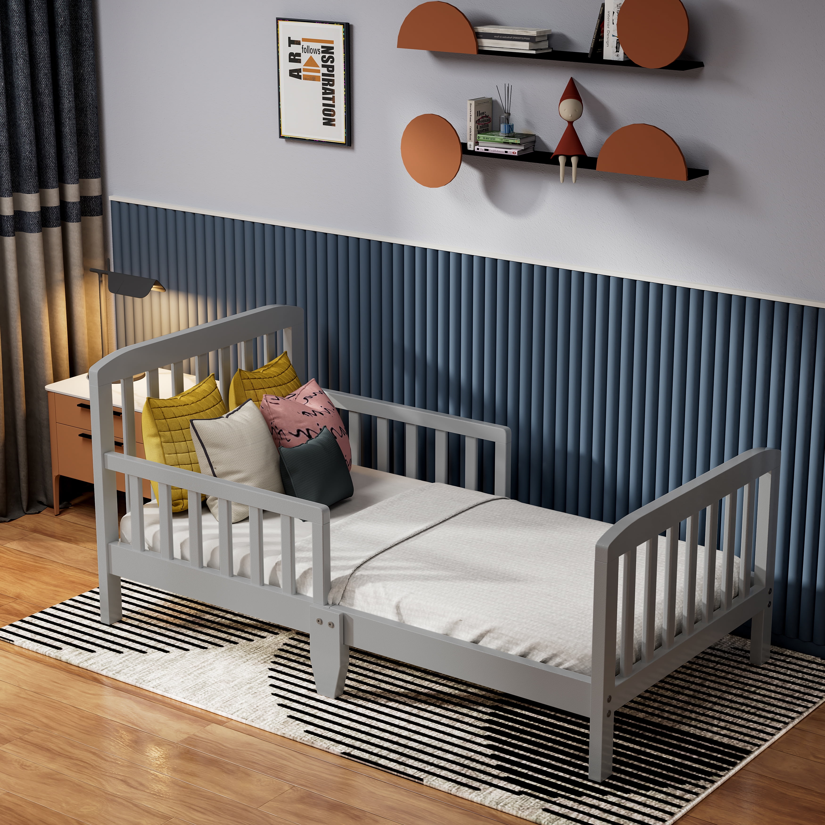 Fizzy Baby Classic Toddler Bed with Rails Wooden Beds for Kids, Grey