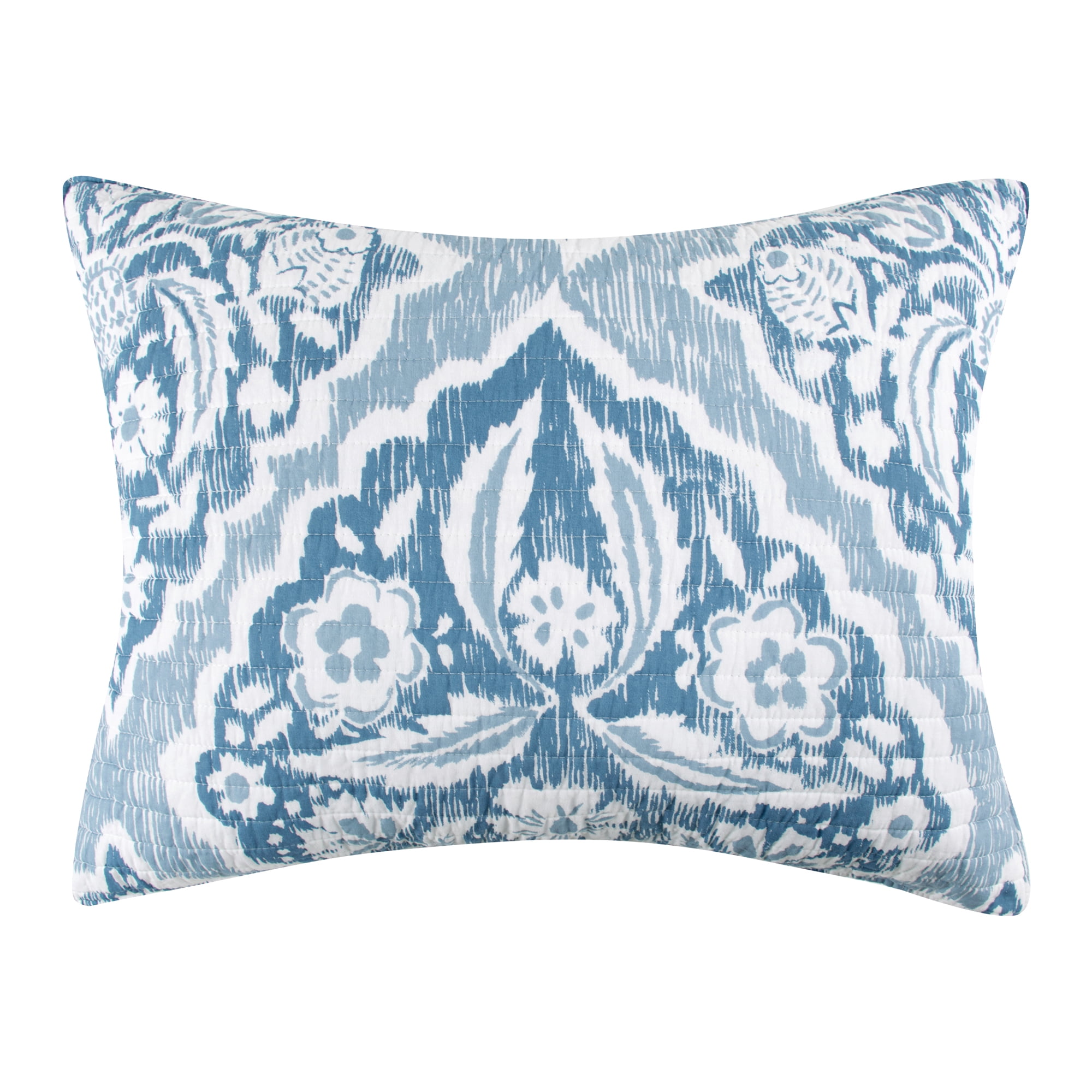 Levtex Home - Becker Blue Quilt Set - Full/Queen Quilt and Two Standard Shams - Ikat - Blue, White - Quilt (88x92in.) and Shams (20x26in.) - Reversible - Cotton