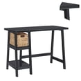 thumbnail image 5 of Distressed Wooden Desk with Two Display Shelves and Trestle Base, Small, Black, 5 of 5