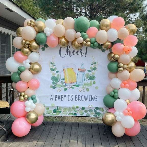Balloon Garland Arch Kit, Olive Green Peach Blush Pink Latex Balloons for Boys Girls Baby Shower Engagement Anniversary Birthday Decorations