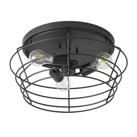 3-Light Industrial Ceiling Light,Matte Black Close to Ceiling Light, Retro Semi Flush Mount Ceiling Light Fixture
