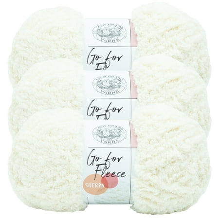 UPC: 0842093130628 | Lion Brand Yarn Go for Fleece Sherpa Cream Super Soft Sherpa Jumbo Polyester Off-White Yarn 3 Pack