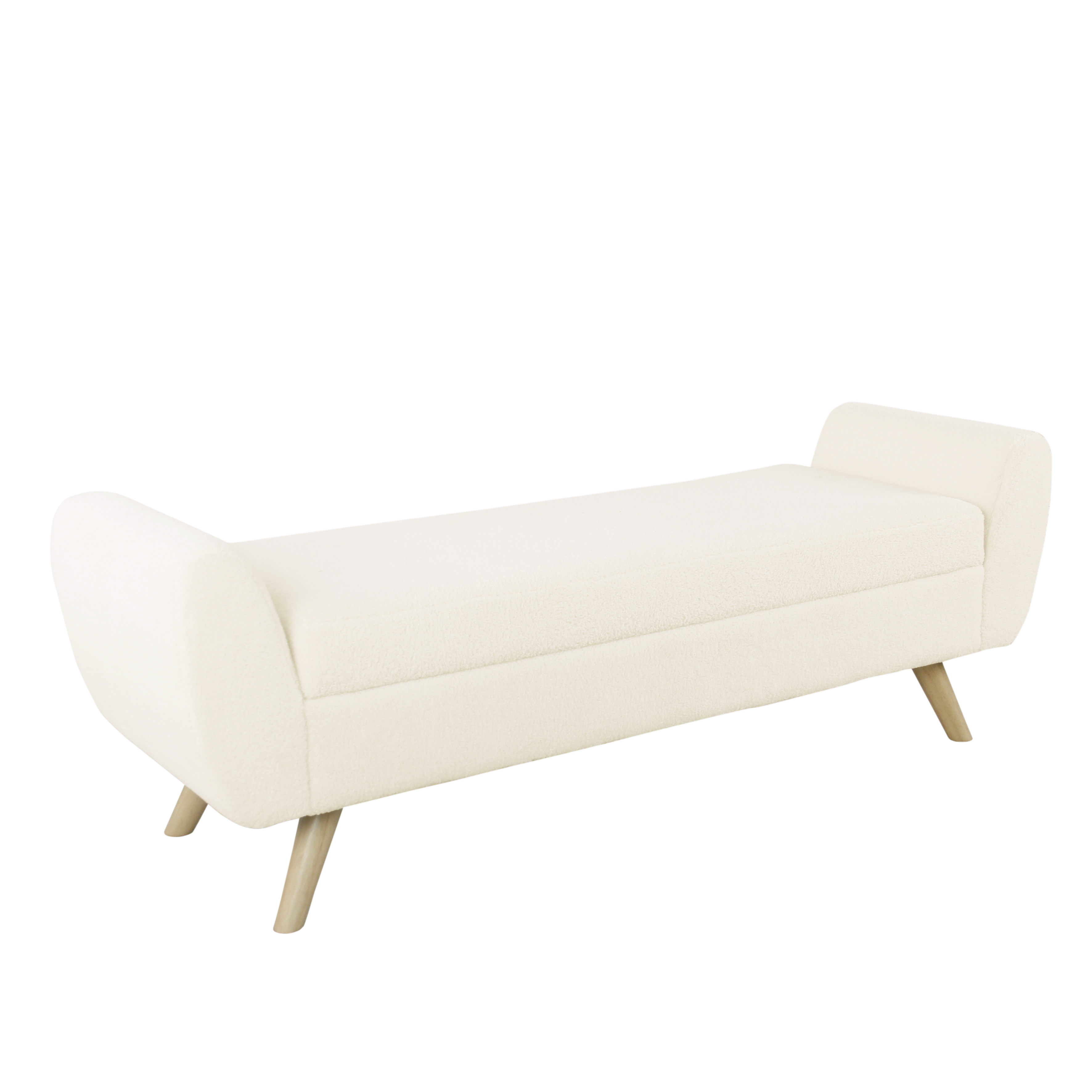 Natural Lines Modern Sherpa Storage Bench with Wood Legs - Cream