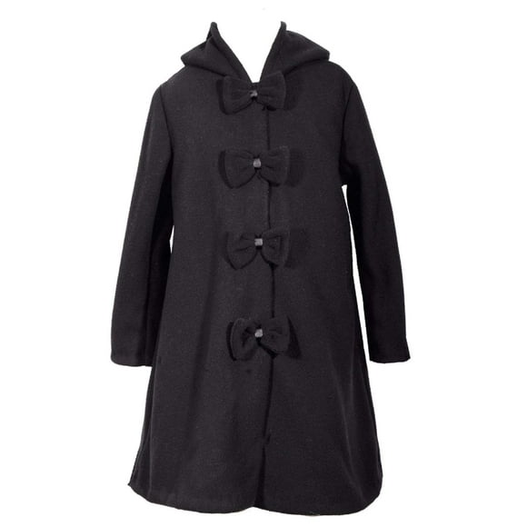 Bonnie Jean Girls Dress Black Coat Long Sleeve Button Holiday Special Occasion Winter Coat Outerwear (6, Black)