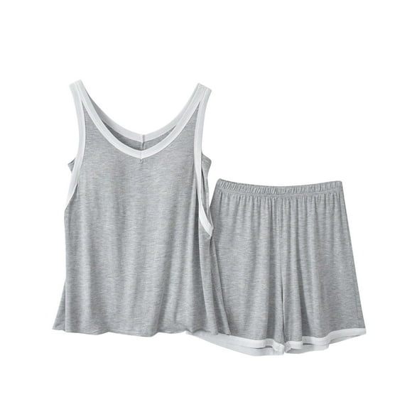 Ensemble de Pyjama 2 Pcs pour Femmes, Débardeur Sans Manches en Modal Doux et Shorts, Vêtements de Détente d'Été Confortables (X-Grand, Gris)