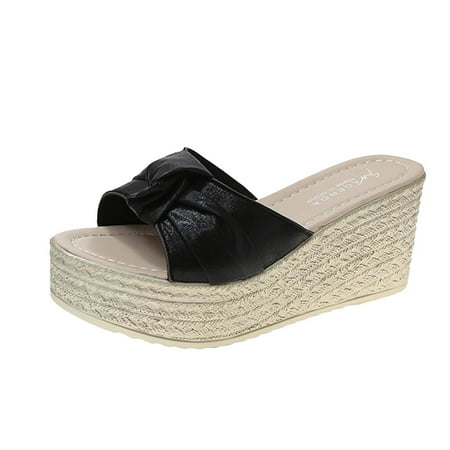 

GNEIKDEING Summer Women Sandals Wedge Heel Middle Heel Thick Sole Solid Color Slip On Lightweight Casual Gift on Clearance