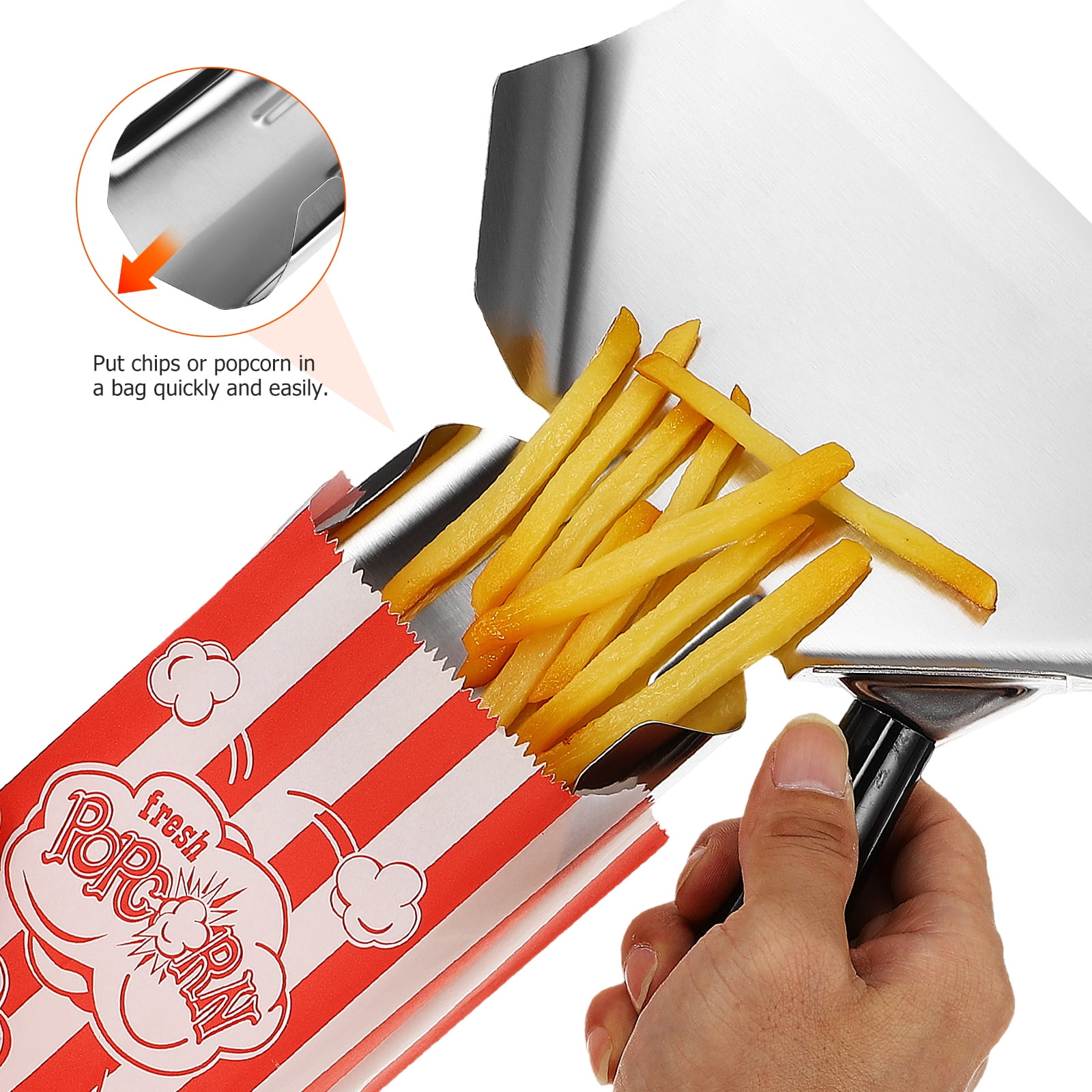 Eease 2pcs Stainless Steel Popcorn Scoop with Handle Quickly Fill Tool for Bags and Boxes