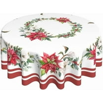 Poinsettia Christmas Round Tablecloth 60 Inch, White and Red Christmas Tablecloths Stain Resistance Polyester Winter Table Cloth for Holiday Parties Kitchen Dining Indoor Outdoor