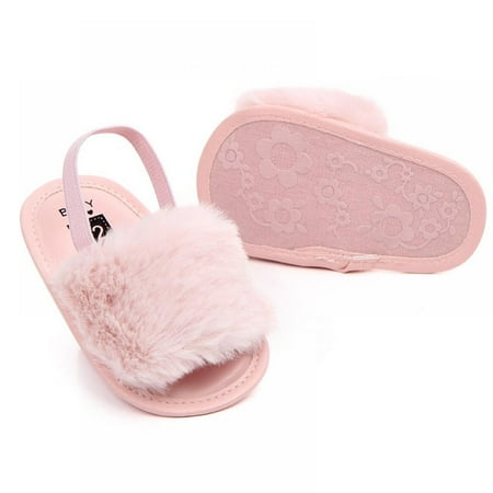 

Baby Girl Cute Plush Soft Sole Crib Shoes Faux Fur Slippers Pram Sandals
