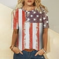 thumbnail image 2 of Pompotops Mode Femme Col Rond Décontracté Manches Courtes Imprimé Drapeau Américain T-shirt Blouse, 2 of 5