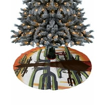 Desert Cactus Christmas Tree Skirt 48 Inches Large Christmas Skirt Tree, Orange Ombre Tropical Botanical Birds Tree Skirt Christmas Decorations for Fireplace Party Holidays Indoor Outdoor