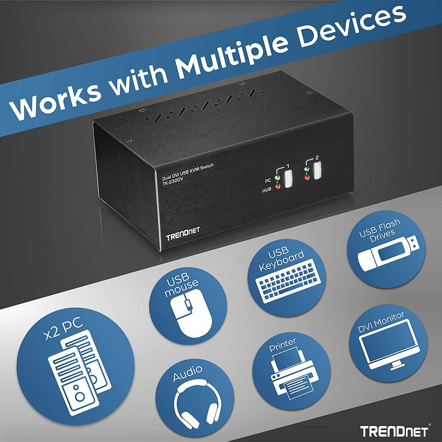 TRENDnet TK-232DV 2-Port Dual Monitor DVI KVM Switch