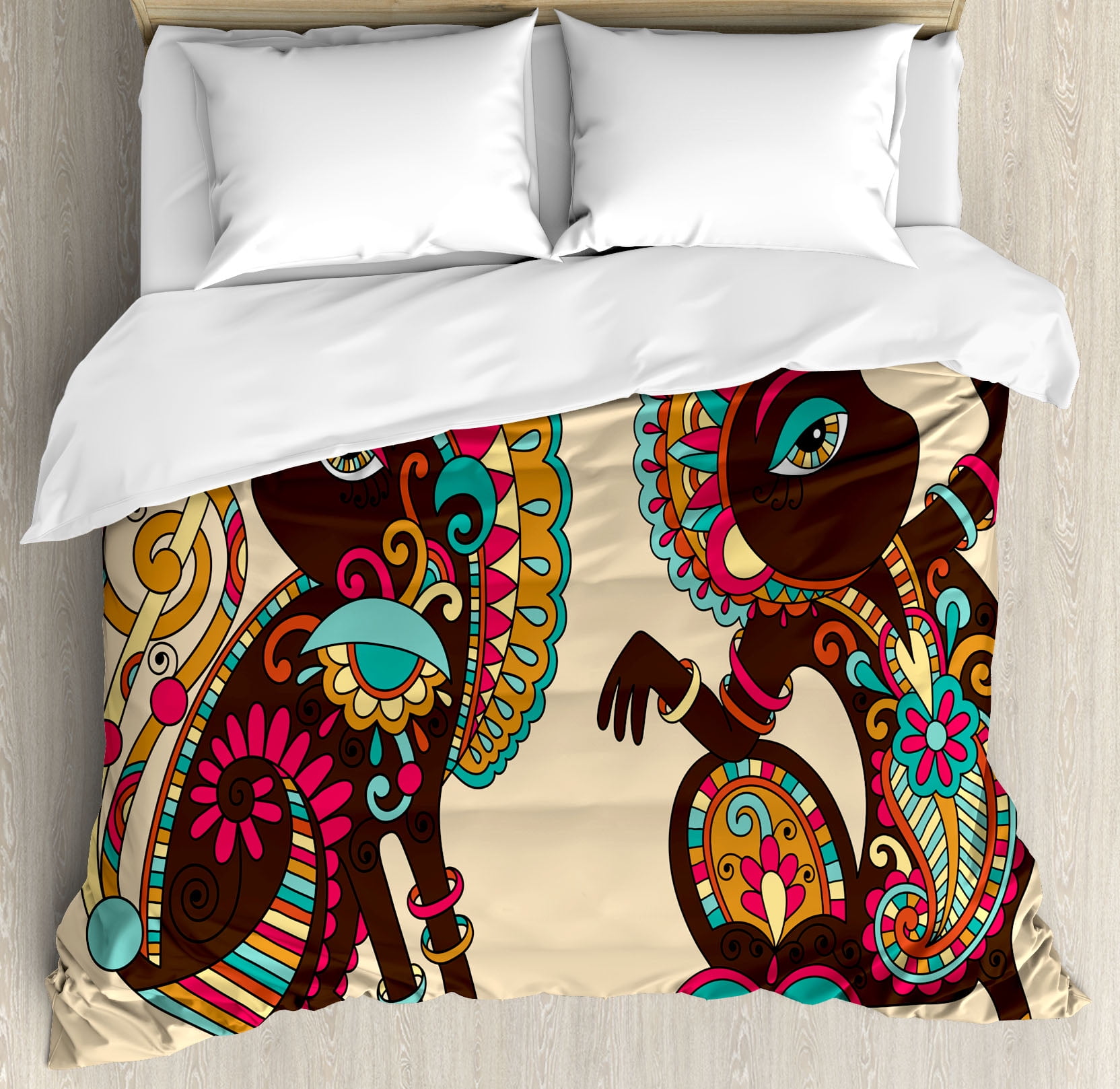 Safari Jungle Animal Ethnic Duvet Cover and Pillowcase Bedding Set 3 sizes