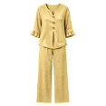 thumbnail image 7 of SELONE Dressy Matching Sets for Women Plus Size Plaid Henley Ruffle Blouse Wide Leg Long Pants Casual Workout Outfits, 7 of 7