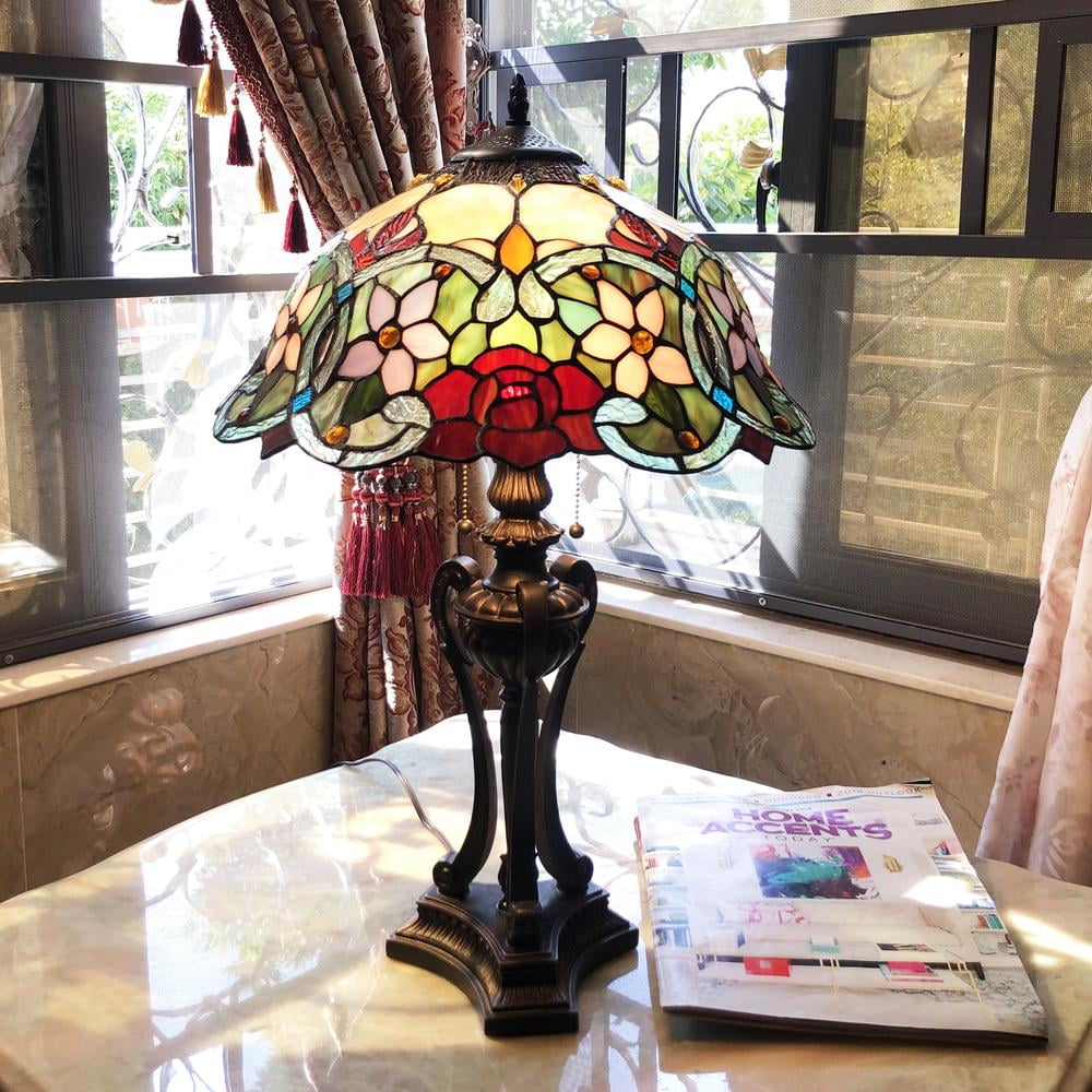 CHLOE Piper Tiffany-Style Floral Stained Glass Table Lamp 26" Height