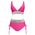 thumbnail image 4 of Swimsuit For Women High Waisted Bikini Sets Color Block Two Piece Drawstring Summer Holiday Beach Wear Hot Pink S, 4 of 5