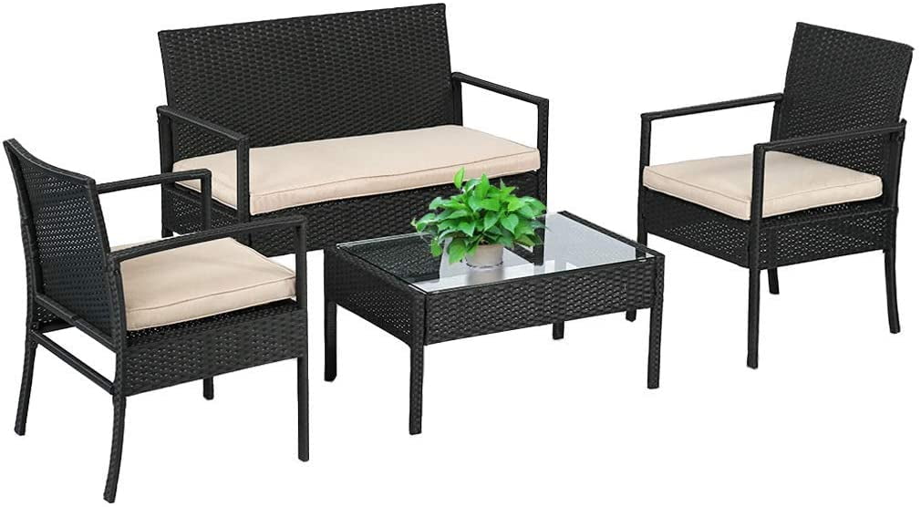 Wicker Patio Furniture 4 Piece Set Chairs Sofa Outdoor Rattan Conversation Sets Bistro Coffee Table For Yard Or Backyard Canada Wicker Patio Furniture 4 Piece, Patio 1 Outdoor Furniture