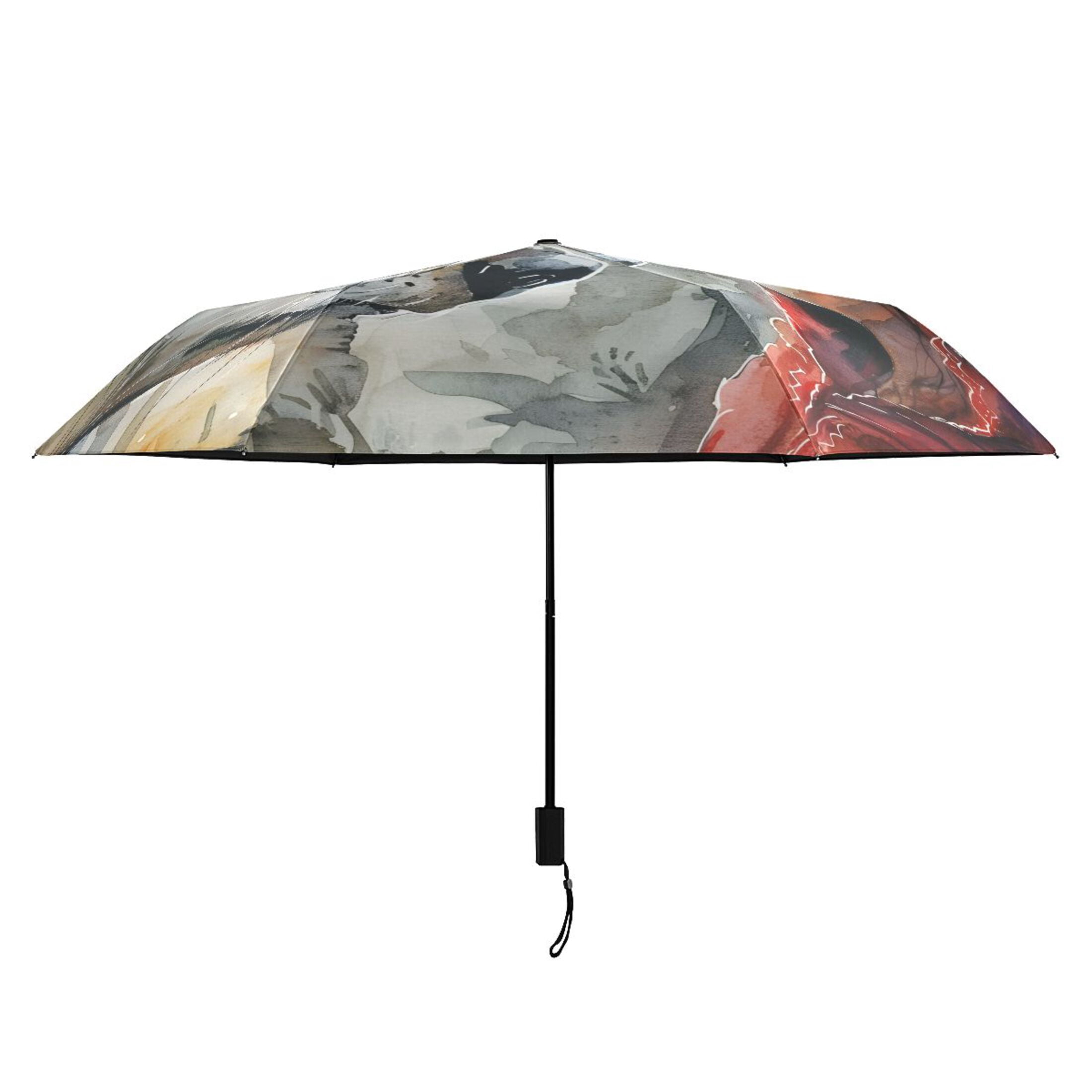 Wolf and Red Clothed Girl Compact Sun Umbrella Windproof Travel Umbrellas for Rain Strong Portable UV Protection