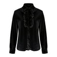 thumbnail image 5 of purcolt Velvet Tops for Women Vintage Long Sleeve Button Down Shirt Ruffled V Neck Blouse Work Office Cocktail Outfit, 5 of 7