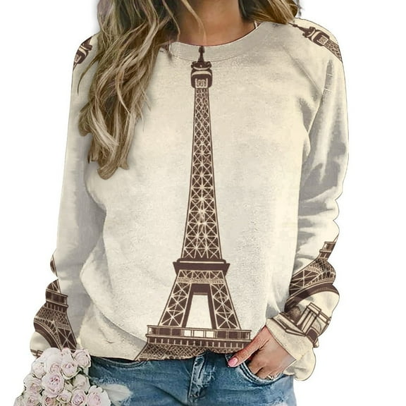 Eiffel Tower Women's Floral Printed Sweatshirt Long Sleeve Crewneck Casual Loose Vintage Graphic Pullover Tops