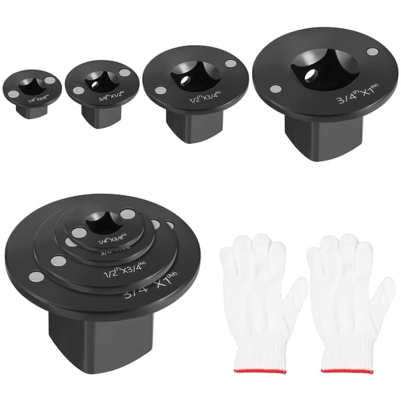 4 Pcs Low Profile Socket Adapter Set 1/4"-3/8" 3/8"-1/2" 1/2"-3/4" 3/4"-1" Drive Ratchet Adapter with Work Gloves for Tight Space