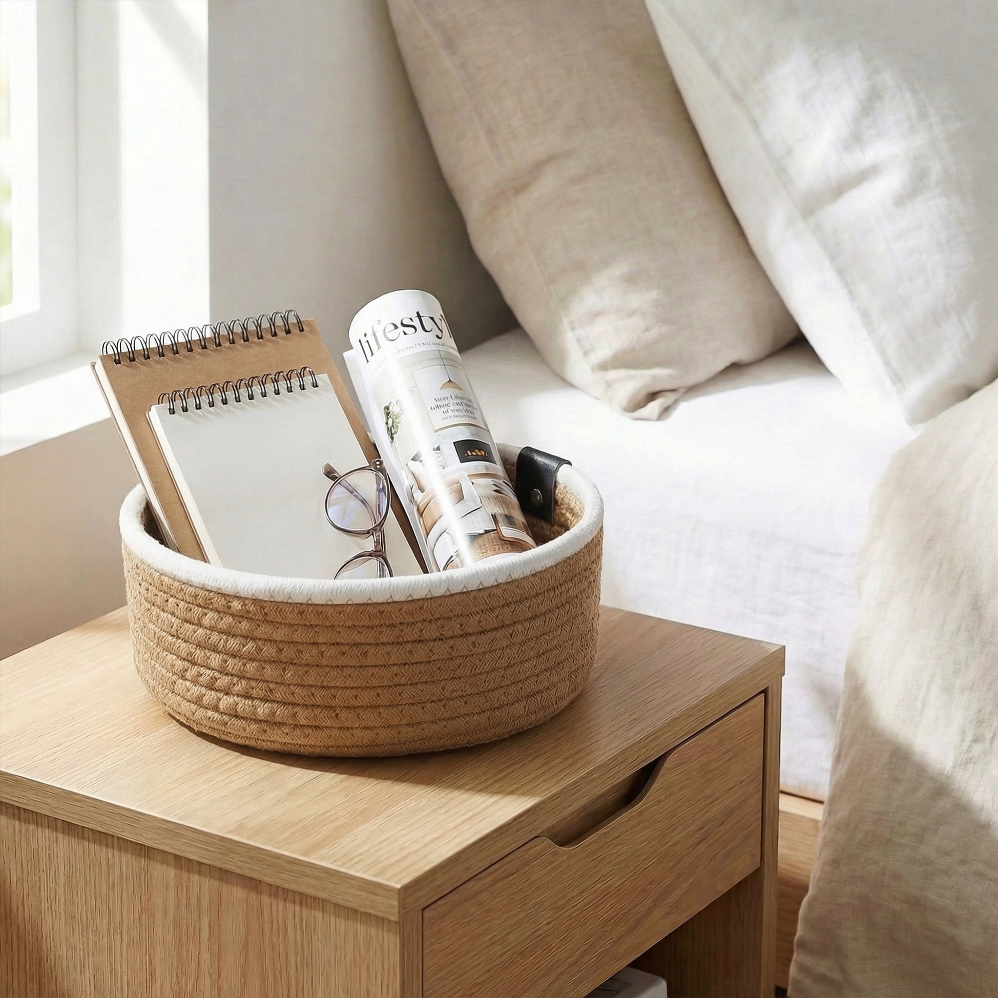 Unique Bargains Woven Storage Basket for Key Tray Bowl Khaki 8.3*8.3*3.5in