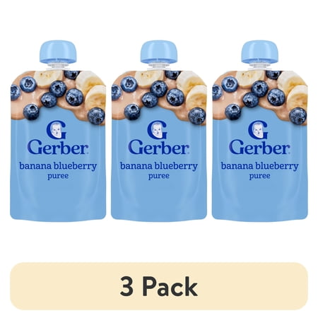 (3 pack) Gerber Toddler Foods, WonderFoods Banana Blueberry, Clean Label Project, 3.5 oz Pouch