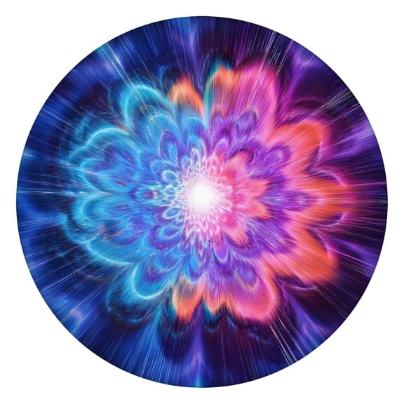 Colorful Tie Dye Burst Flower Pattern Round Fitted Tablecloth with Elastic Edge,Dining Table Cover Waterproof,Outdoor Round Tablecloth for Camping,Dining,Indoor and Outdoor