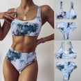 thumbnail image 2 of Women Striped Push Up High Cut Hight Waist Halter Bikini Set Two Piece Swimsuit, 2 of 9