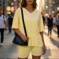 thumbnail image 2 of Gingprous 2 Piece Lounge Set for Women Oversized Tshirts with Shorts Casual Tops V Neck Summer Outfits, 2 of 10