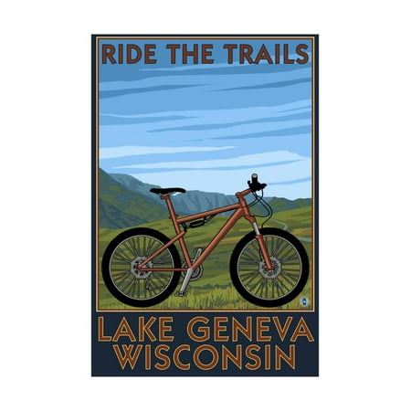 Lake Geneva, Wisconsin - Mountain Bike Scene - Ride the Trails Print Wall Art By Lantern (Best Bike Trails In Wisconsin)