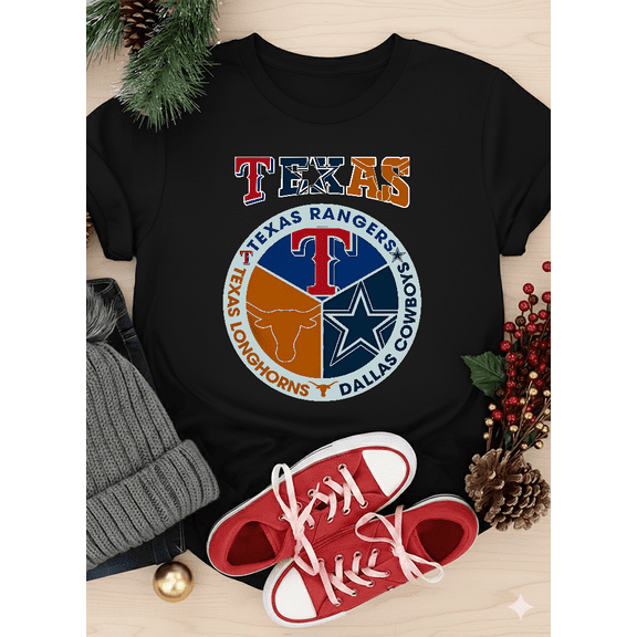 Texas Sports Teams Logo Rangers Cowboys Longhorns State Pride Graphic Unisex T-Shirt V60198 up to size 5XL