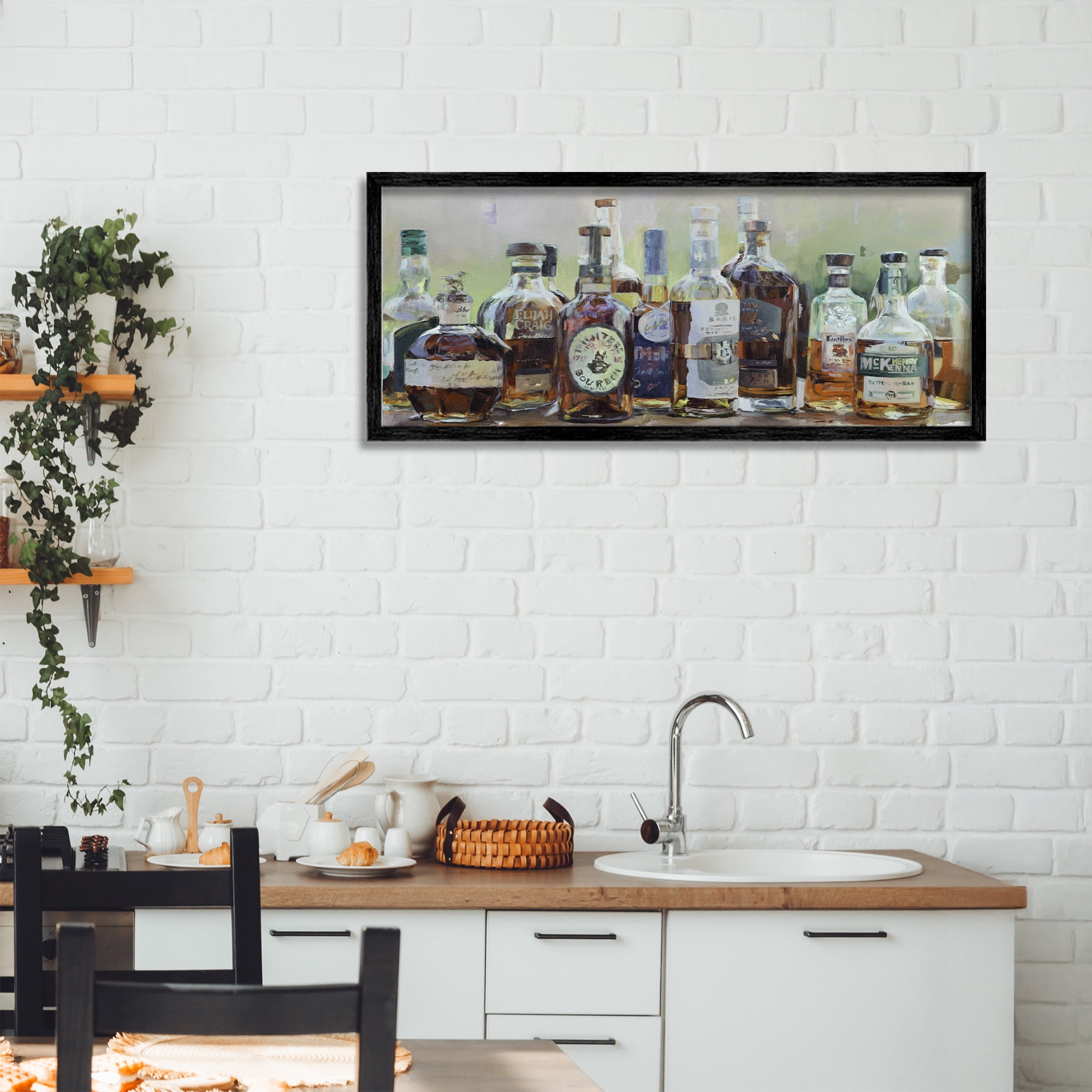 Stupell Industries Vintage Whiskey Bottles Display Black Framed Giclee Art, design by Marilyn Hageman