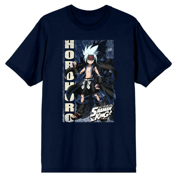 Shaman King Horohoro Ice Background Crew Neck Short Sleeve Navy Men's T-shirt-XXL