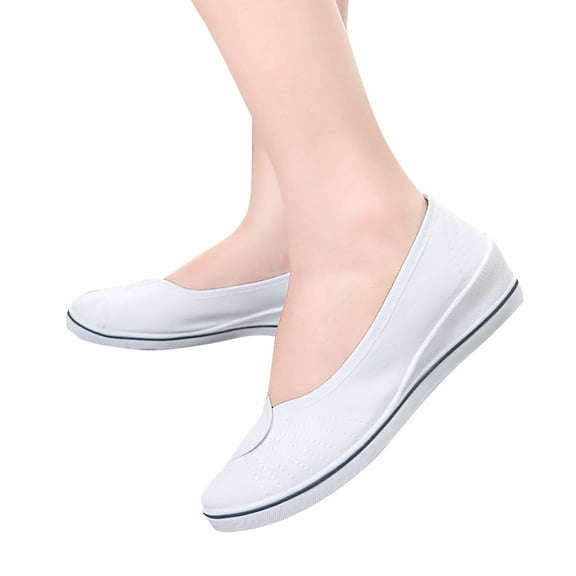 Mepaouo Womens Slip on Nursing Shoes White Low Wedges Lightweight Work Walking Casual Shoes(White,6)