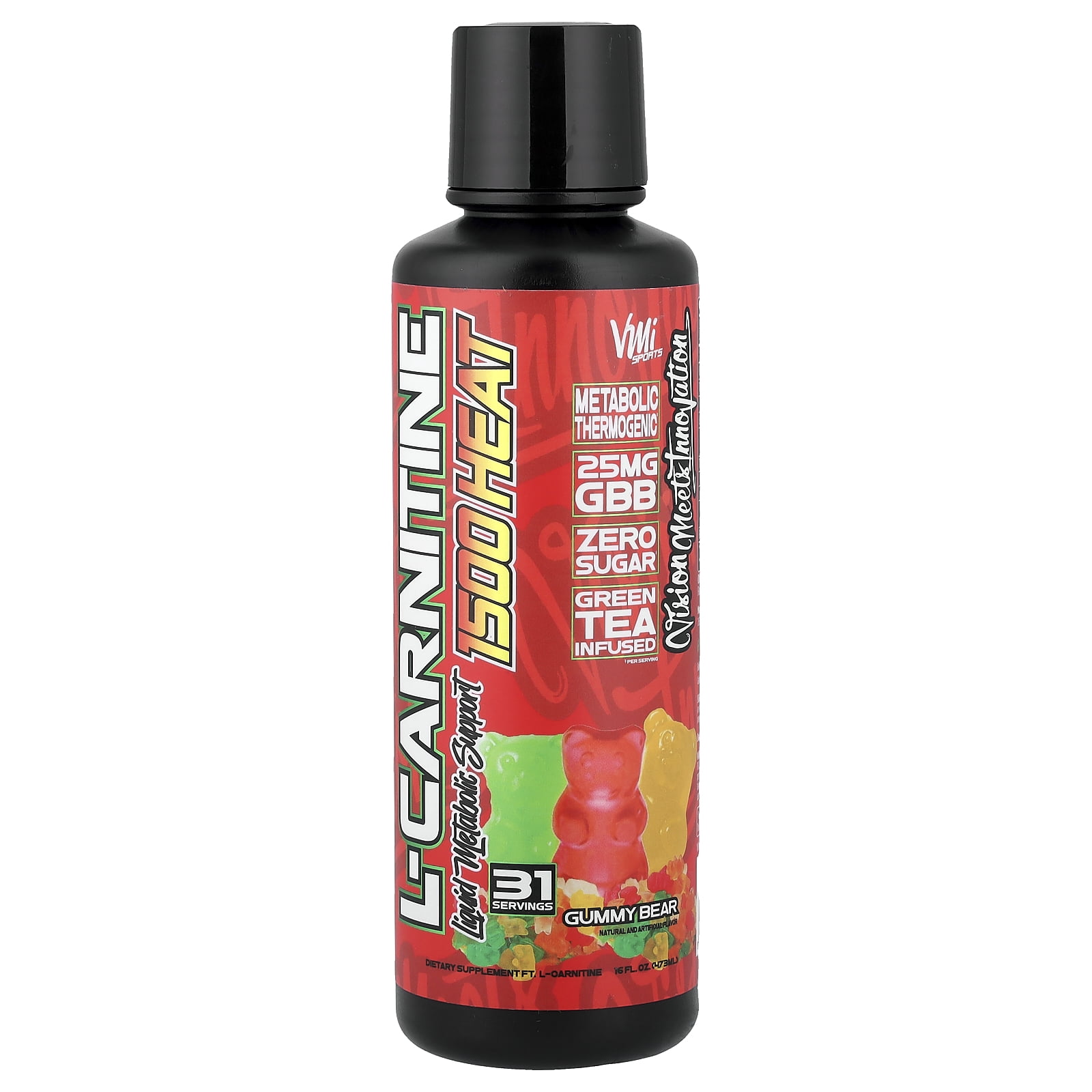 VMI Sports L-Carnitine 1500 Heat Stimulant Free Thermogenic Metabolic Support & Fat Loss for Men & Women | 1500mg L-Carnitine | Convenient Liquid (Gummy Bear)